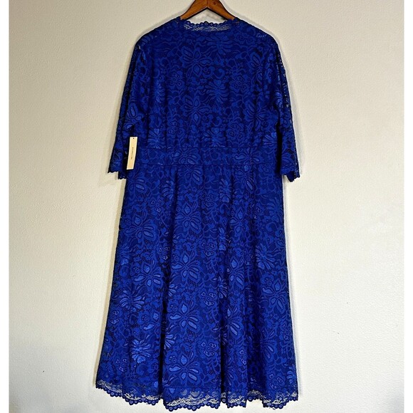 NWT Kiyonna Mademoiselle Lace Cocktail Dress 3X Sapphire Blue Scalloped Lace - Picture 4 of 11